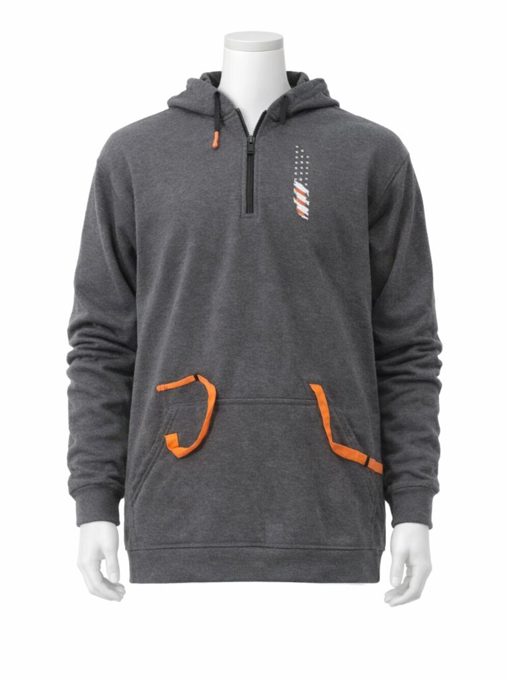 Tactical Gray Pullover Hoodie Neon Orange Accents Size L